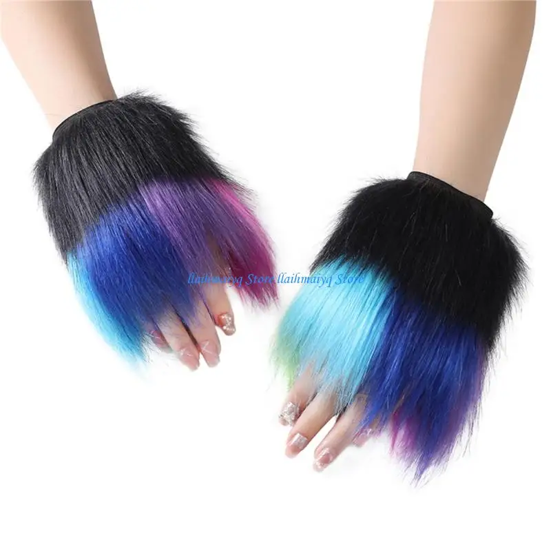 

573B Holiday Fleece Gloves Insulated Fingerless Design Festive Rainbow Family Matching Pair