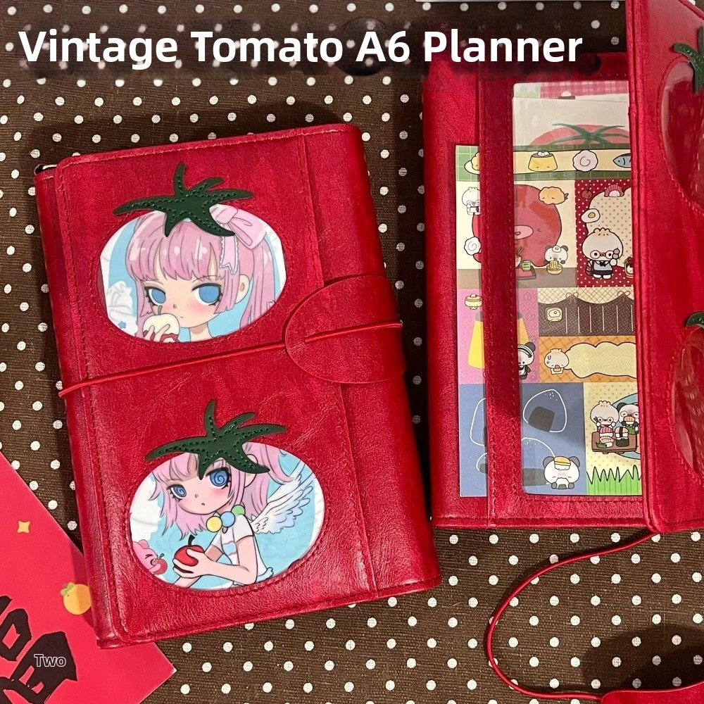 A6 Loose-leaf Notebook Red Tomato Color Three-Fold PU Binder Ring Binding Diary Agenda Planner Photocards Collect Book