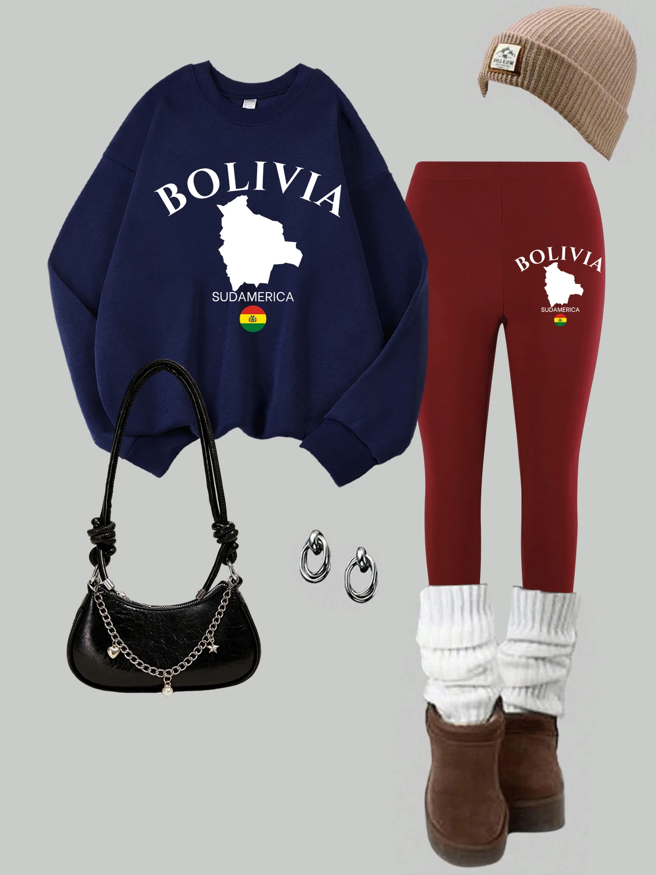 

2 Piece Womens Switzerland Snow Mountain Printed Sweatshirts Leggings Set Autumn Thermal Warm Hoodies Pants Casual Woman Clothes