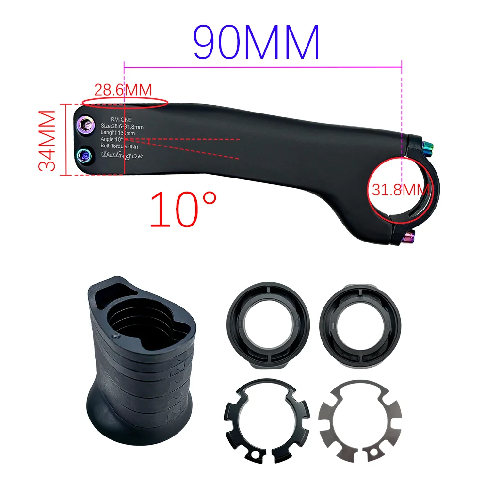 BALUGOE Carbon Fiber Internal Wiring Road Bike Mountain Bike Stem 28.6-31.8MM Riser With Washer -10 º -17 º Riding Accessories image 3