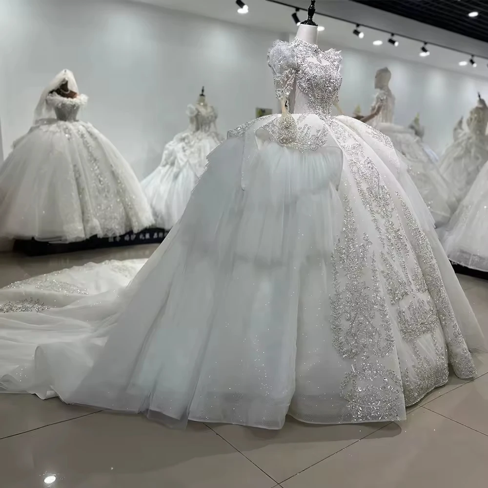 Vestido De Novia Princesa Vestido De Novia De manga larga con cordones y abertura en la espalda Vestido De Novia bordado con cuentas y lentejuelas