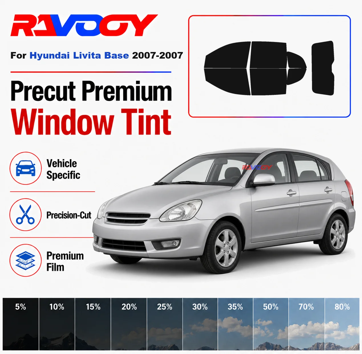 Premium Precut Window Tint Kit Front Rear Windows Rear Windshield For Hyundai Livita Base 2007-2007 Car Solar Nano Ceramic Film