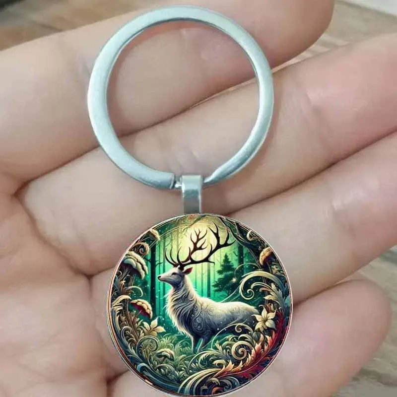 

Round zinc alloy, a dreamy habitat for forest elk, anniversary and holiday gift, full of mysterious and dreamy fairy tale forest