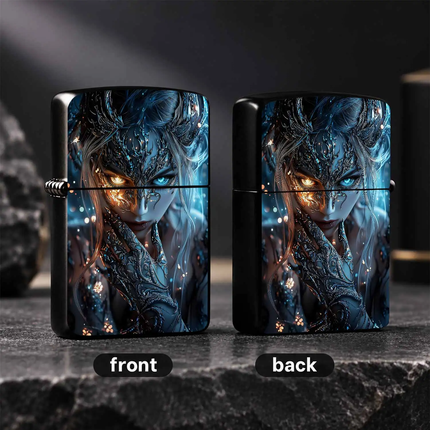 Fantasy Themed Dual Glowing Eyes Enchanted Elf Decorative Lighter, Exquisite Intricate Art Print Portable Pocket Ignition Accessory, Stylish Unique Desktop Ornament, Ideal Versatile Present For All Occasions Daily Use A Humorou And Interest