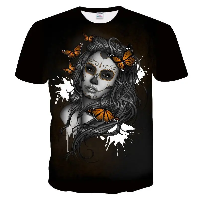 Summer Skull And Beauty Pattern Quick-Dry Men's T-shirt Hip Hop 3D Print Personality   Neck Short Sleeve  Fashion Clothes