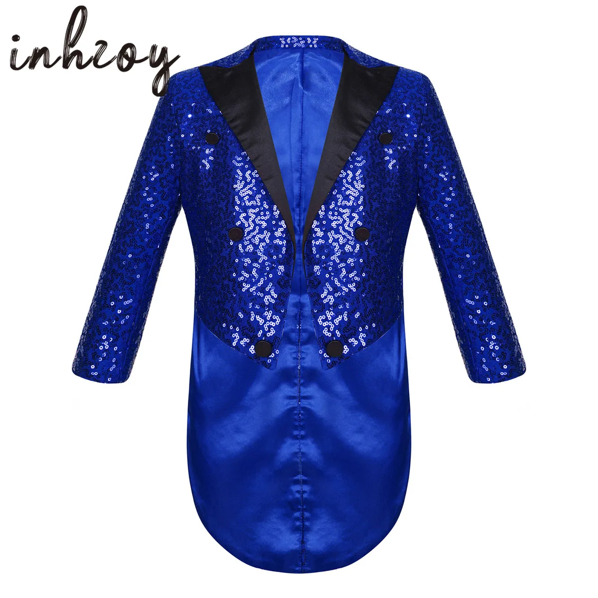 Kids Boys Sequin Turn-Down Collar Tuxedo Jacket Teens Fashion Halloween Theme Party Tailcoat Hip Hop Jazz Ballroom Shiny Coat