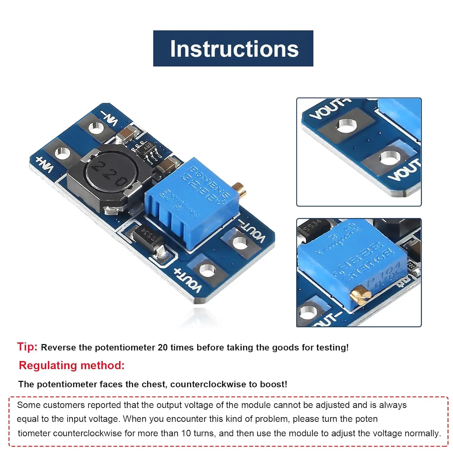 5PCS MT3608 DC-DC Step Up Boost Power Converter 2A Module Adjustable Step Up Voltage Regulator Board Voltage 2-24V to 5V-28V Out