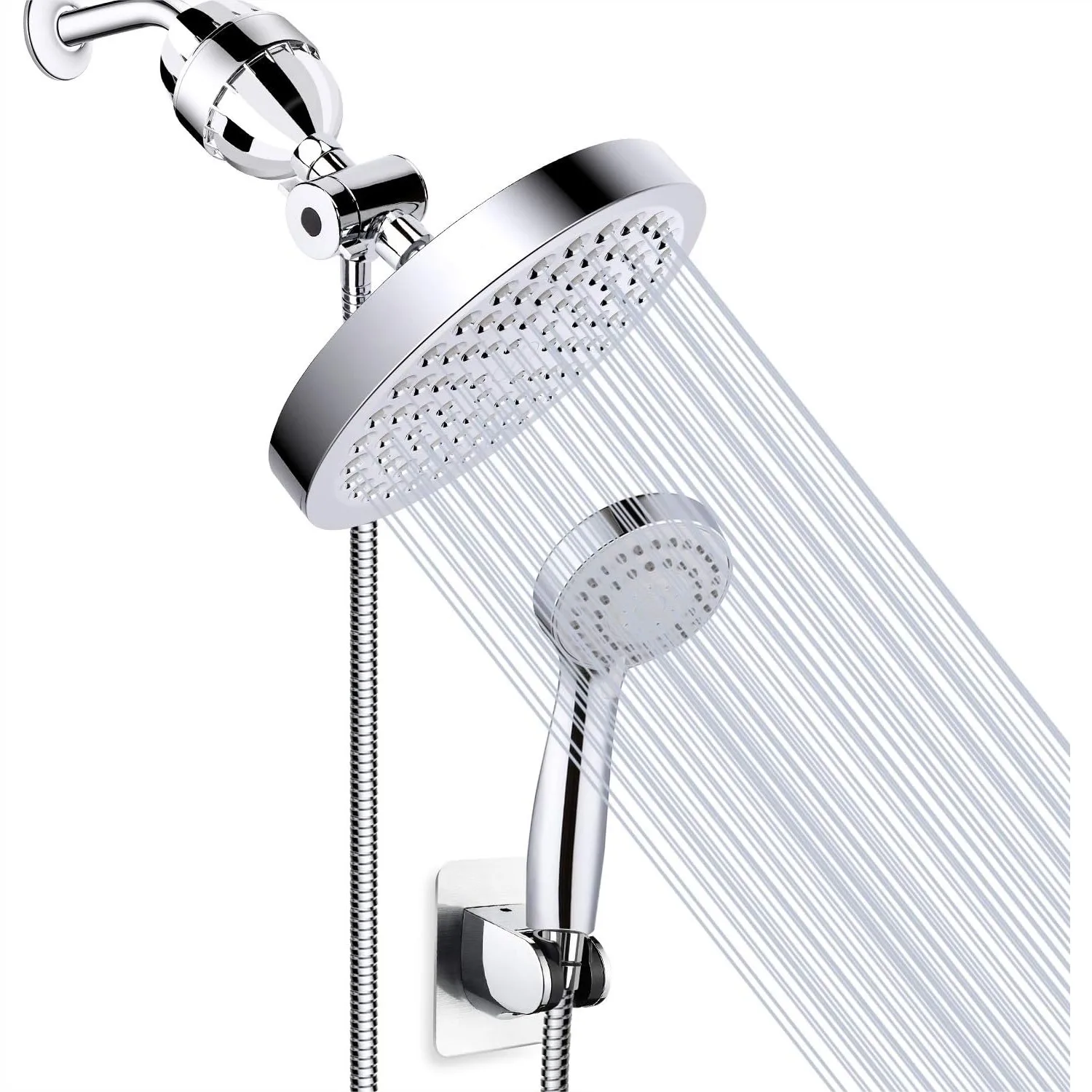 

High Pressure Rainfall Shower Head with Handheld Combo, Chrome Plated 60'' Hose Anti-Leak, Adjustable Swivel, Easy Install