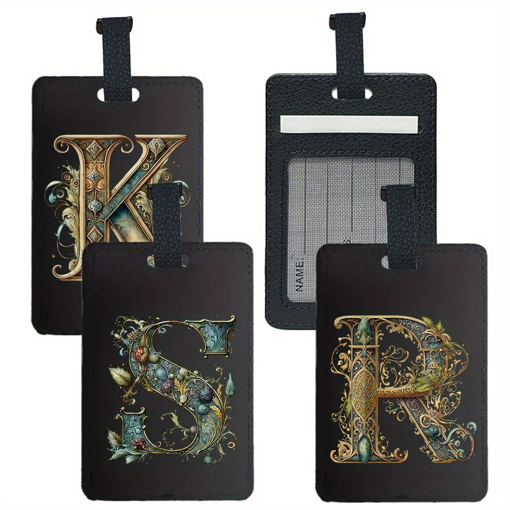 

Багажная бирка из ПУ с графическим буквенным узором, портативный аксессуар для путешествий, держатель для идентификационной информации (имя, адрес)