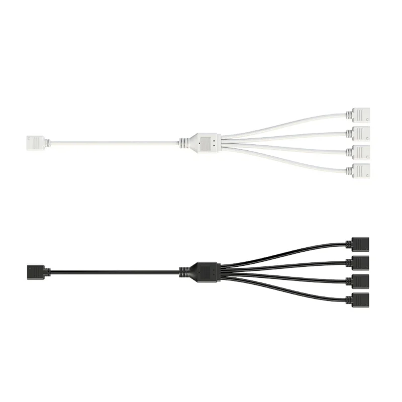 Venda quente 5v cabo de extensão de 3 pinos para placa-mãe de computador 1 ponto 4 hub cabo de conexão extensão argb divisor, branco