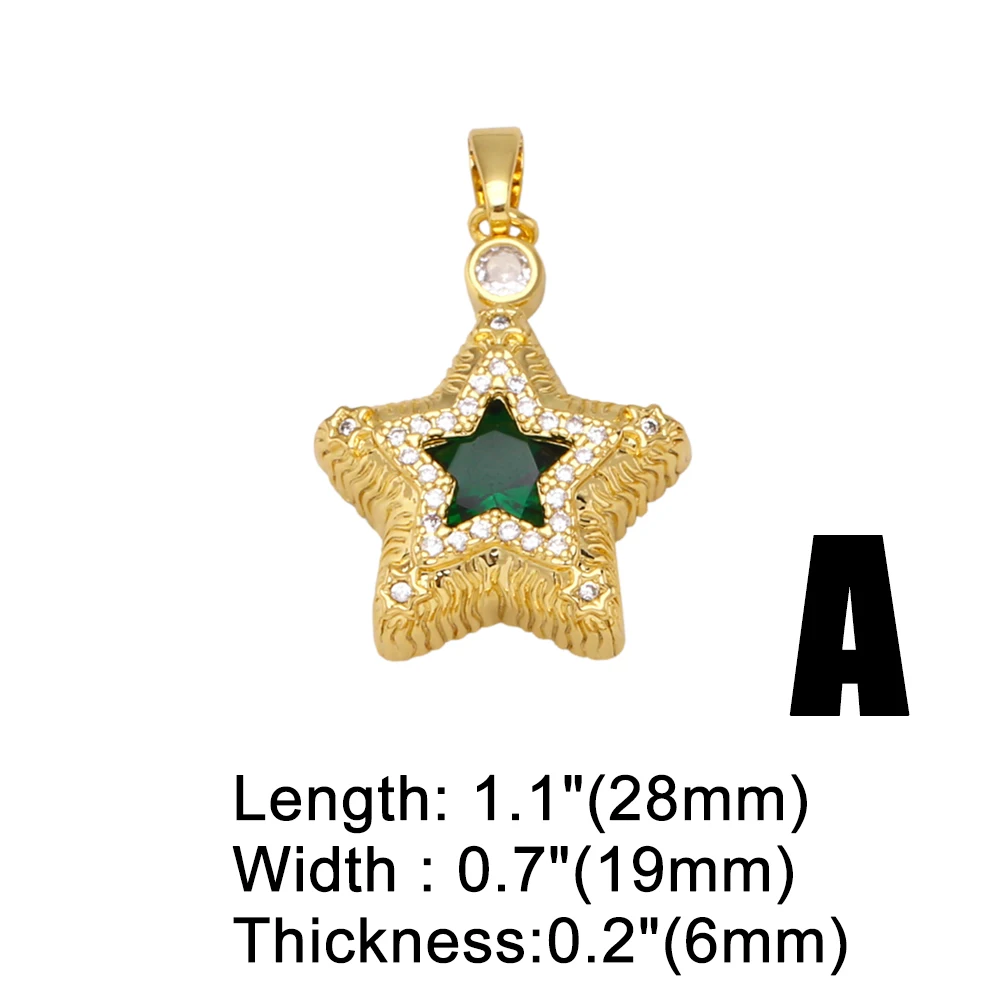 OCESRIO Green CZ Cross Necklace Pendant Copper Gold Plated Crucifix Lucky Star Pendant for Jewelry Making cruz colgante pdta853