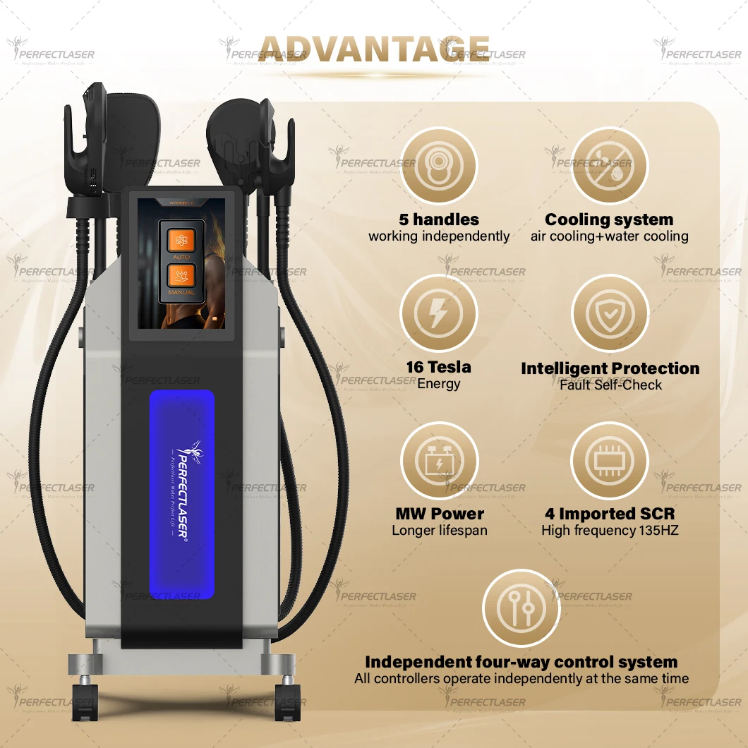 Dual Tone EMS 2 IN 1 EMS NEO Machine 6000W 16Tesla 5 Handles EMT EMS Body Sculpting Fat Removal