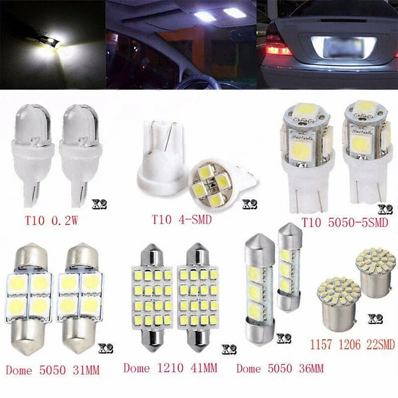 Luz LED Interior para coche, bombillas de cúpula blanca, placa de matrícula, bombillas LED de giro y freno universales, accesorio para coche