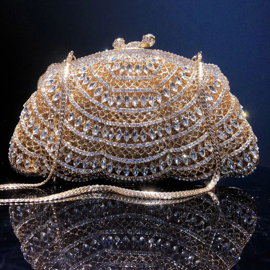 

Luxury Women Hollow Out Diamond Clutch Crystal Evening Bags Bridal Wedding Rhinestone Lady Handbags Stone Banquet Party Purses