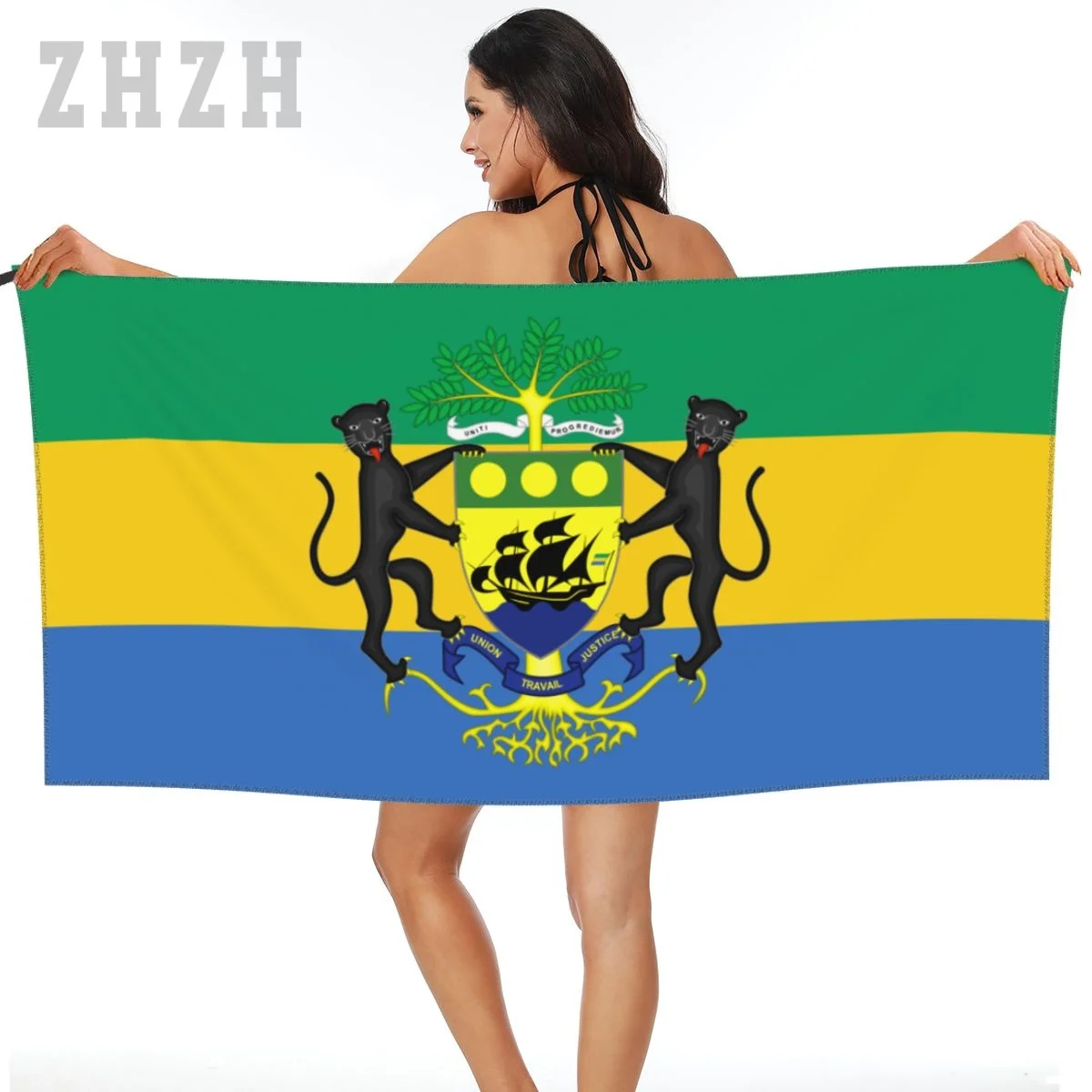 

More Design Gabon Flag Emblem Bath Towel Quick dry Microfiber Absorbing Soft Water Breathable Beach Swimming Bathroom