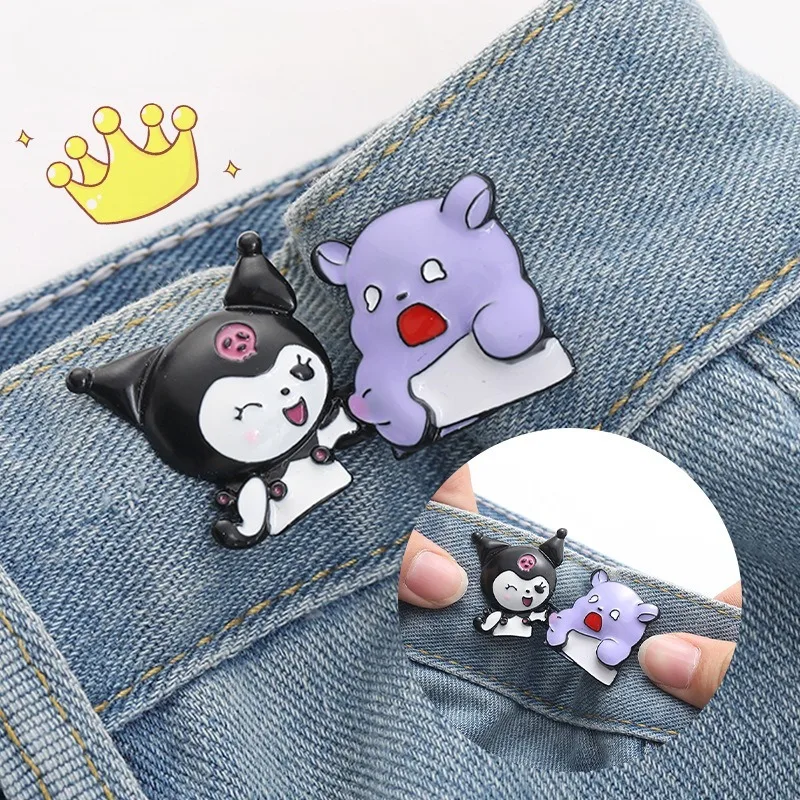 Sanrio Kuromi Baku Pin Anime Figure Cute Cartoon Metallic Adjustable Button Anime Merchandise Clothing Decoration Girl Gift