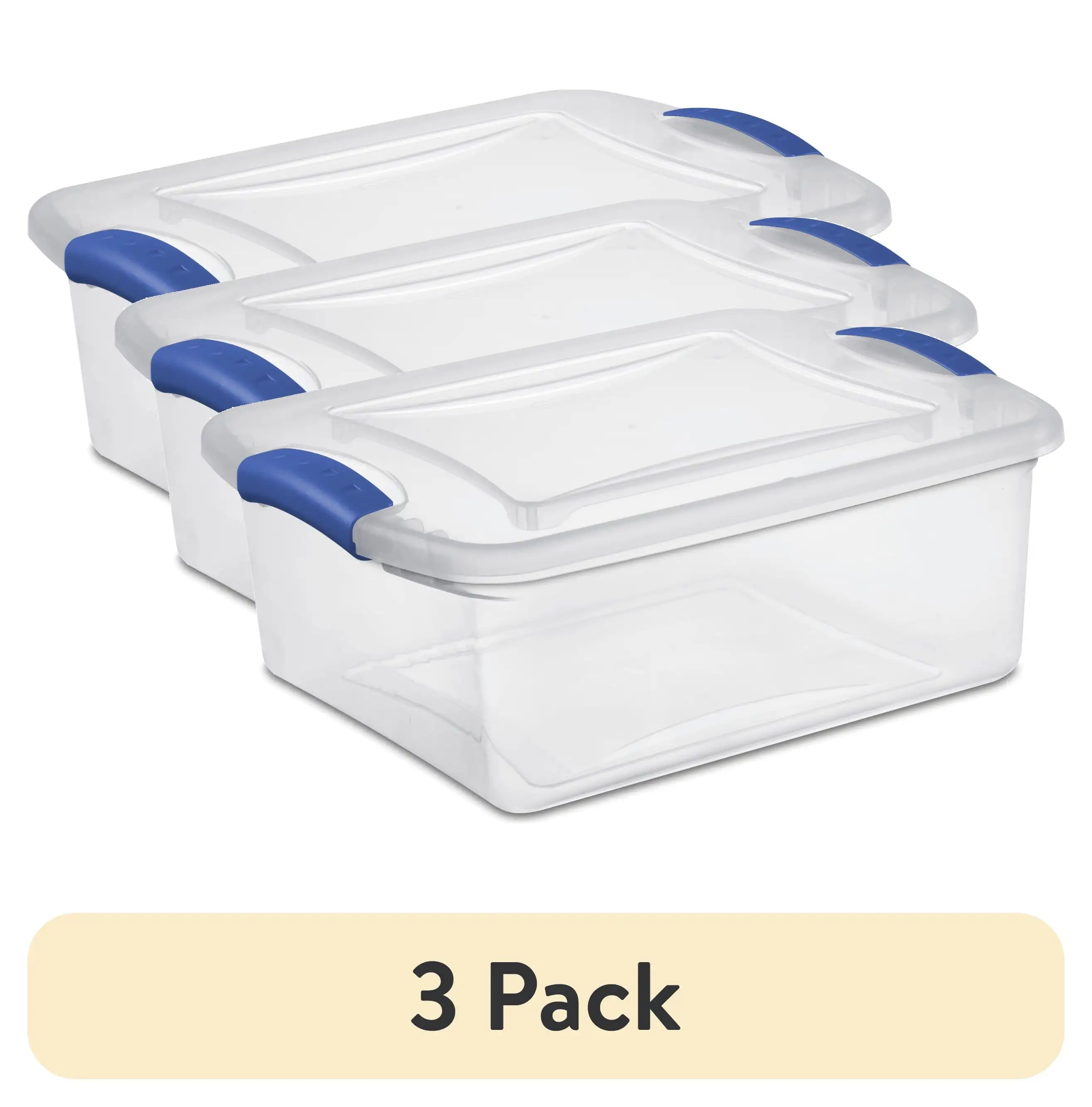 (3 pack) Sterilite 15 Qt. Clear Plastic Latch Box Blue Latches with Clear Lid Overall Assembled Size: 16 1/2