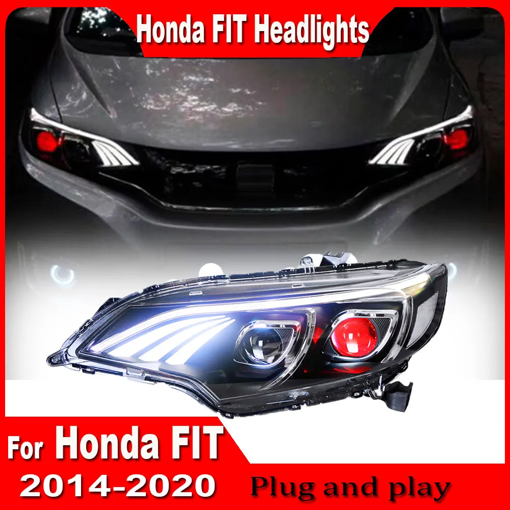 

Car Styling Headlight for Honda Jazz Fit GK5 LED Head Lamp 2014-2018 Turn Signal LED DRL Double Lens Hid Bi Xenon Plug and play