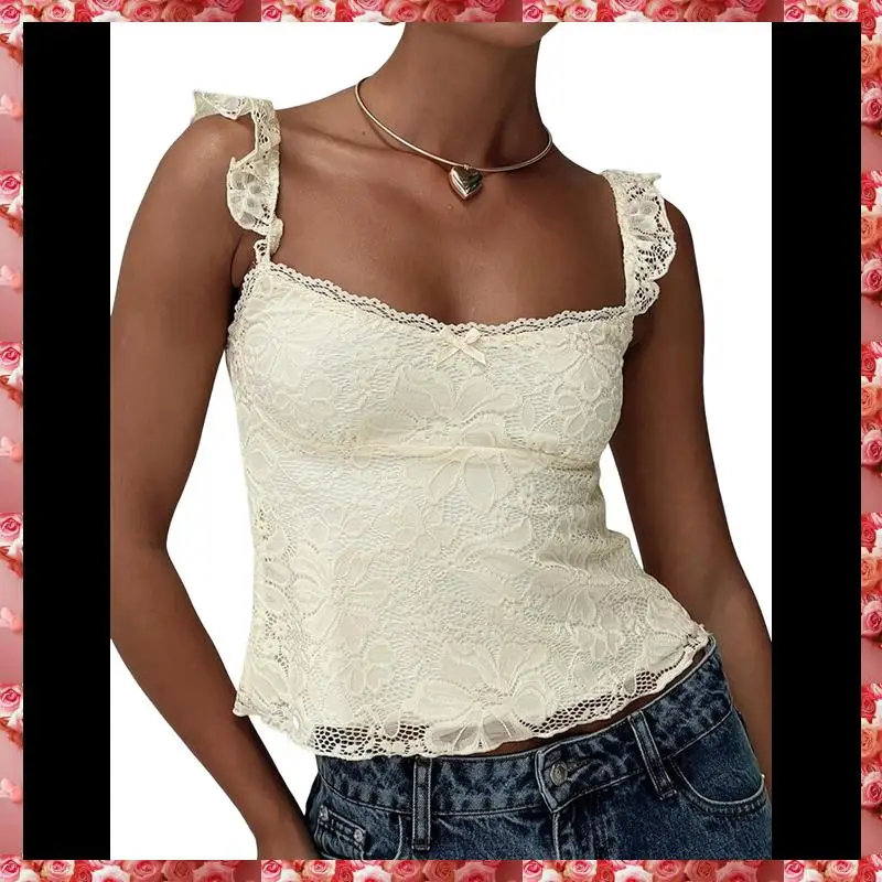 المرأة الدانتيل بيبي دول تانك الأعلى كاب الأكمام انظر من خلال Y2k الصيف الخروج المحاصيل القمم
