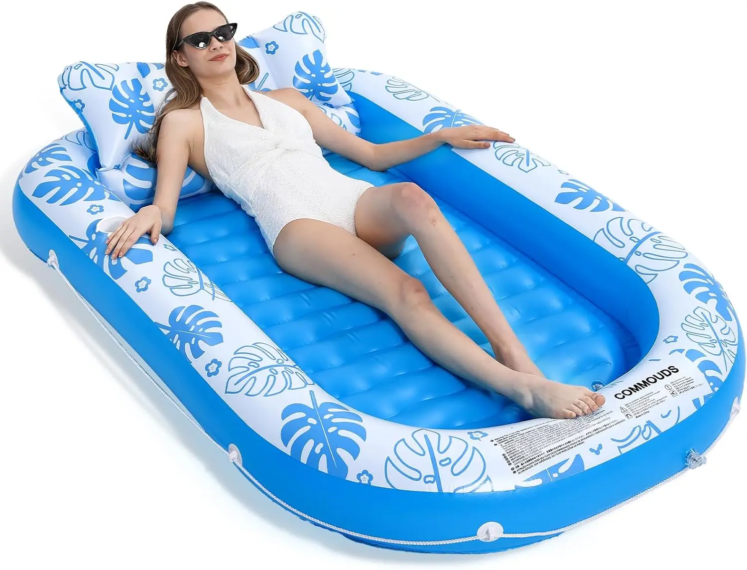 

Inflatable Tanning Pool Lounger Float with Cervical Pillow - Pool Floats Adult for Sunbathing, Backyard, Pool Party - Inflate