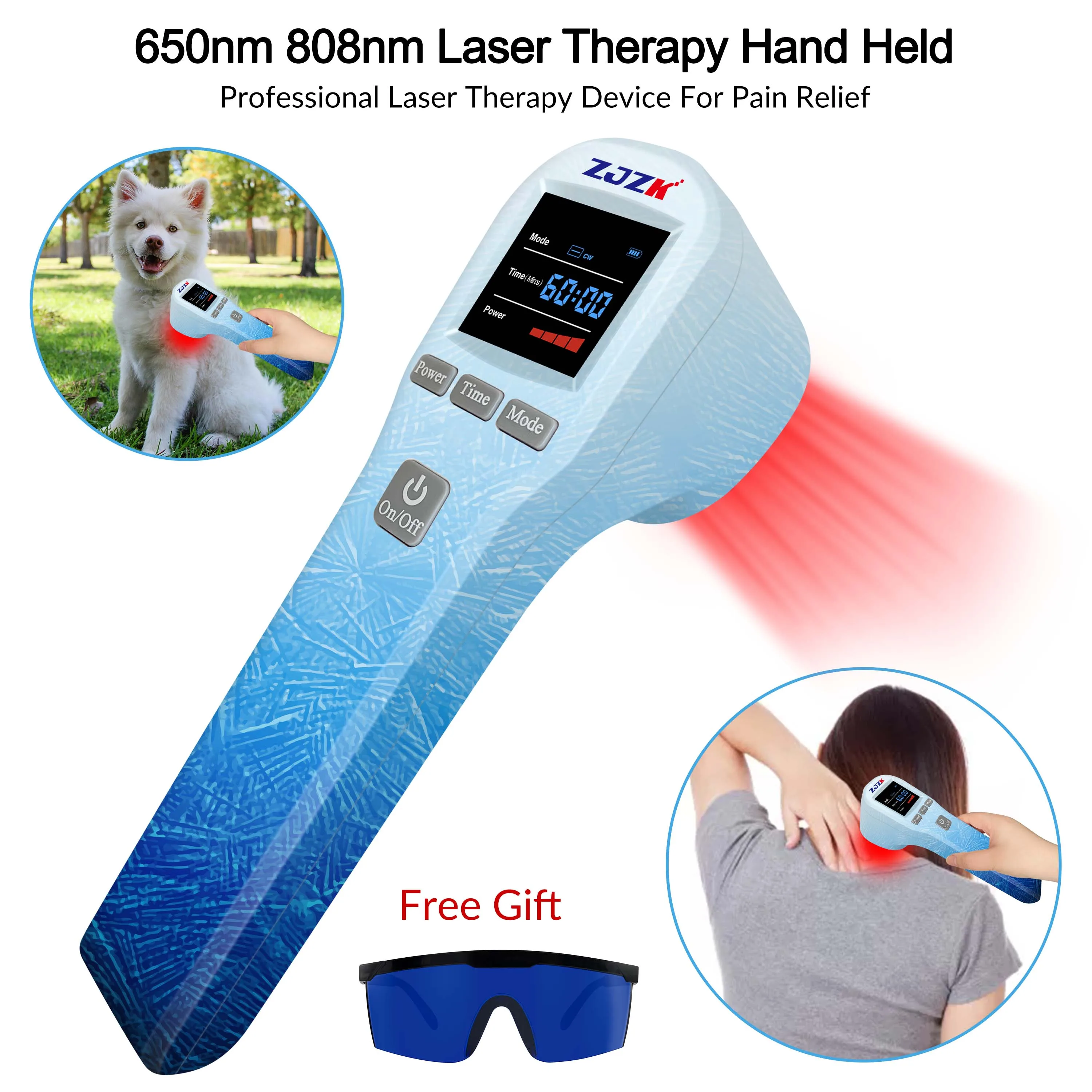 ZJZK 880mW Tmj Cold Laser Therapy Deep Tissue Laces Therapy 650nm 808nm Class Iv Laser Therapy For Torn Meniscus Tendinitis