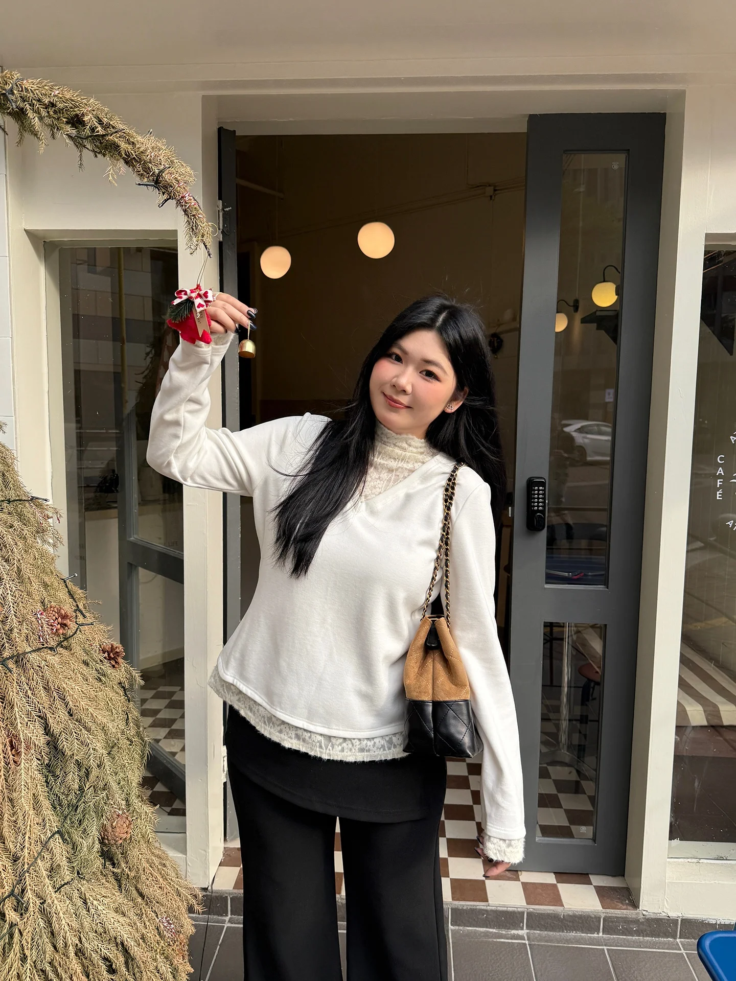 

NINI ONE Lace Splice High Collar Fce Lined Long Sve Women's Base irt Casual Sle Autumn Winter Sweet Match All