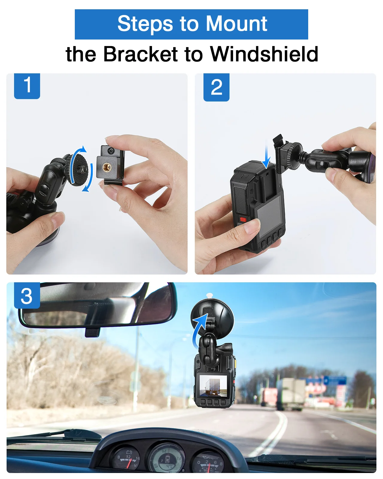 HD66-02/D7 바디 카메라용 BOBLOV 자동차 흡입 컵 자동차 마운트 및 HD66-02/D7 바디 카메라 전용 차량용 충전기