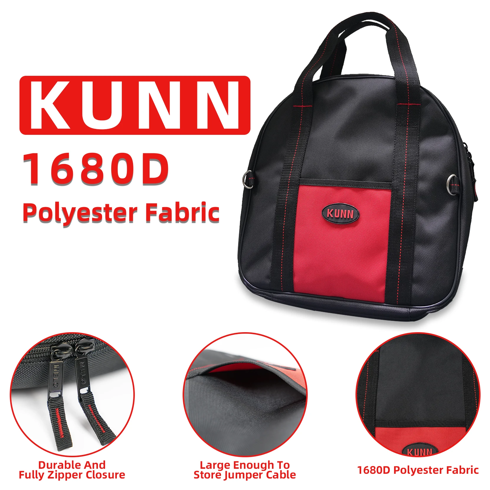 KUNN Jumper Cable Bag Tools Cable Bag,14.5 X 14 inch Cable Bag,Large capacity for Cables,Cords and Hoses