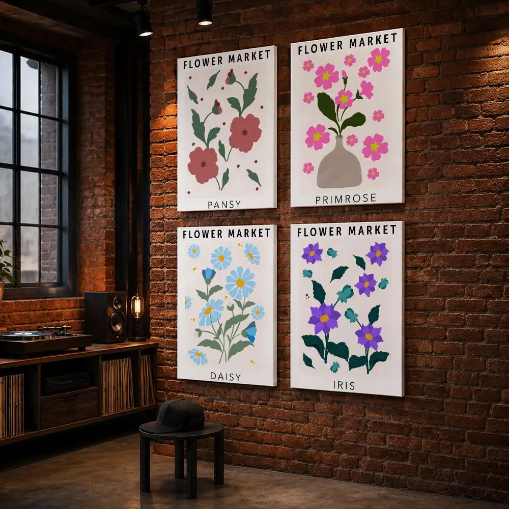 Flower Market Modern Nordic Framed Wall Painting Wood Framed Wall Art Print For Bedroom Living Room Hallway Office Home Decor
