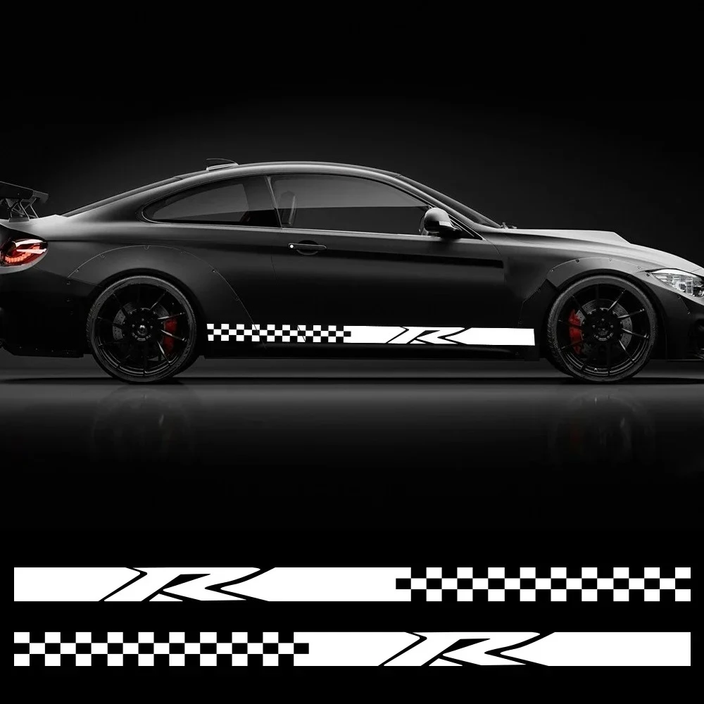 

Car Body Side Skirt Stickers Racing Sports Style Striped Grid Graphic Vinyl Decals Waterproof Auto Body Decoration Accessories