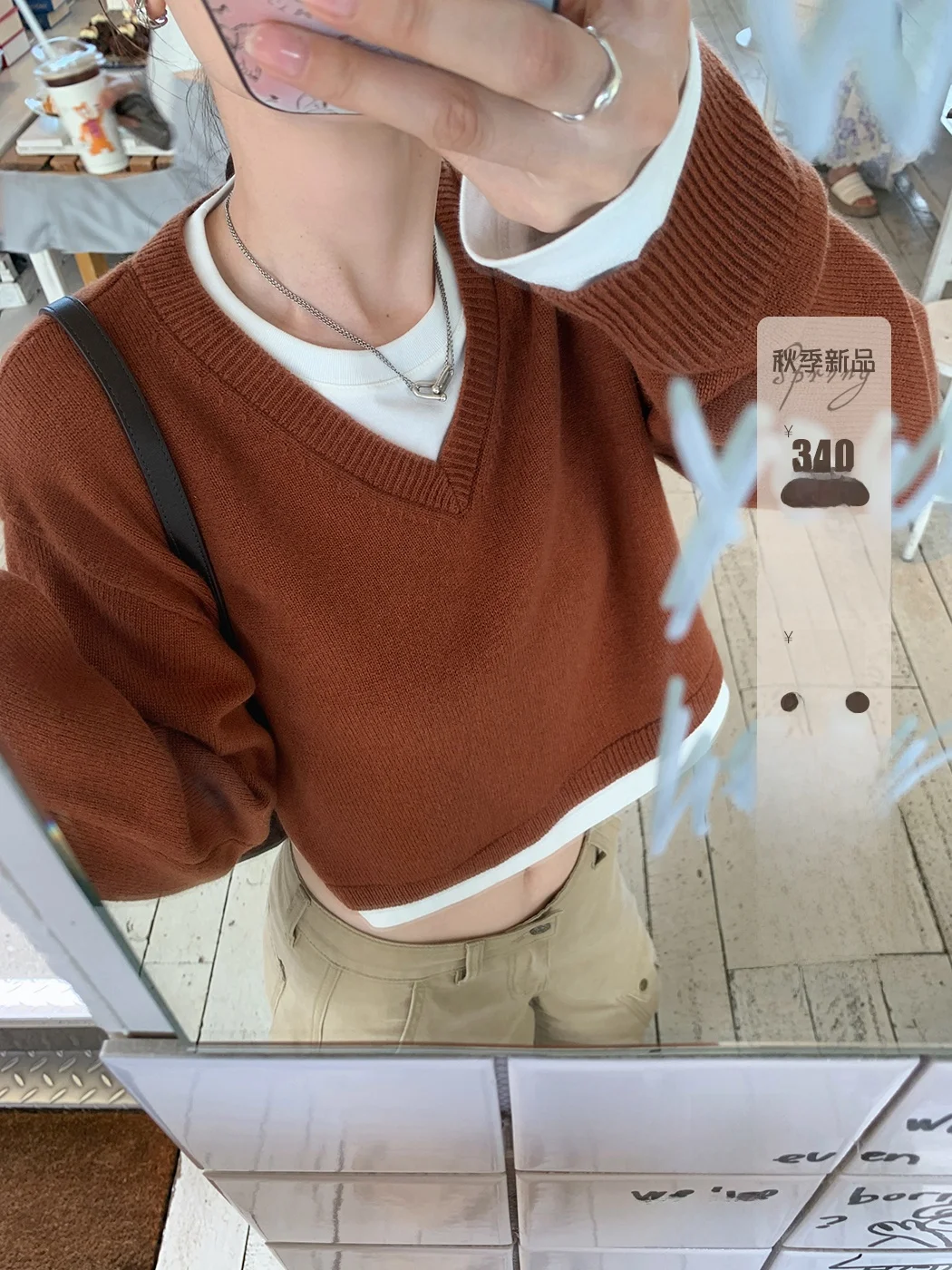 

IBELL ZHANG 00% Wool Knitted Sweater Women's Soft Chunky Color Blo Fake Two-Piece Slimming ort Woolen Top Autumn 2025