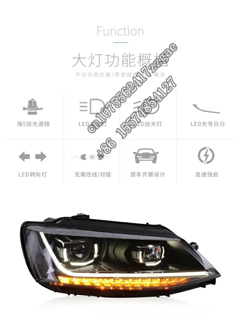 For  For Jetta MK6 - Sagitar  Front Light 2012-2014 LED headlight