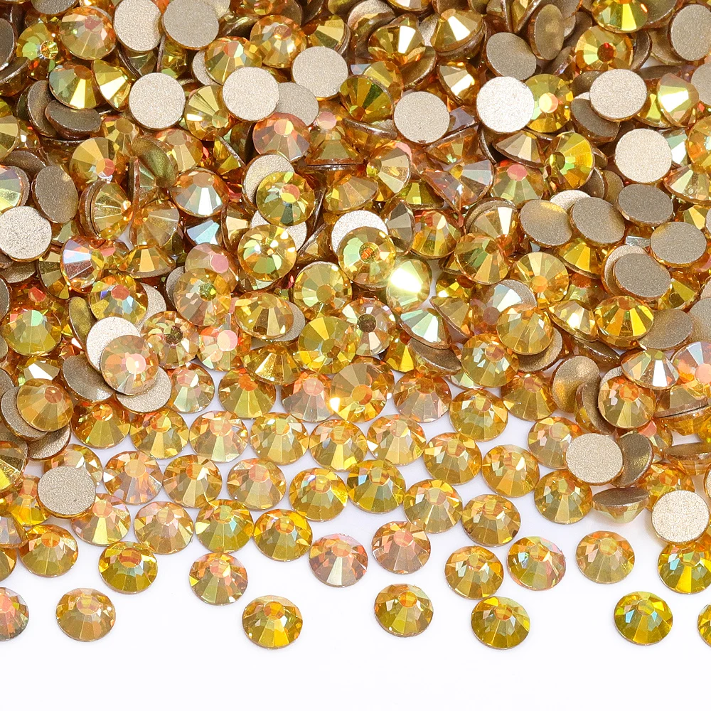 1440 Stücke Metall Sonnenlicht Glas Kristall Strass Gold Flatback Strass Steine Nail art Zubehör DIY Kleidung Dekorieren