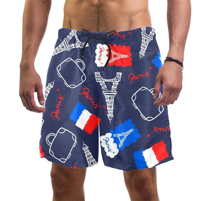 Short de sport imprimé 3D Paris Tour Eiffel pour hommes et femmes, maillot de bain, short de glace Harajuku, vêtements de créateurs, azole, Hawaii, nouveauté, 2024