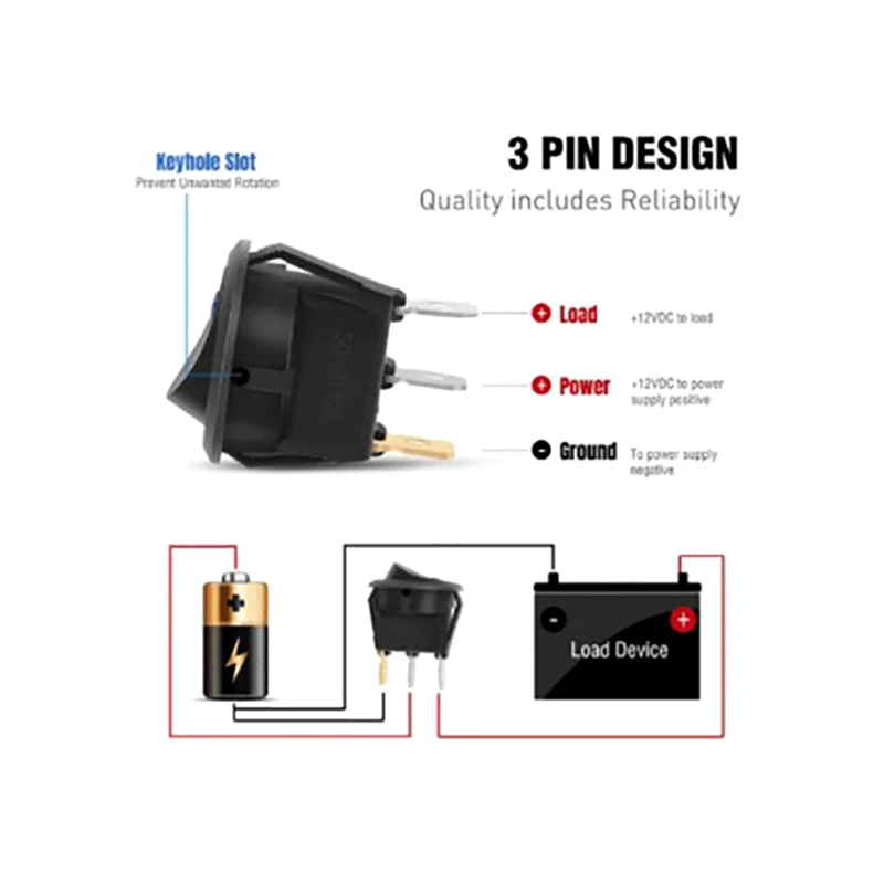 KCD1-102N Car 3 Pin Rocker/Parking Off 12V DC Dashboard Switch Parking Reverse Sensor Front Rear Walking Reversing Sensors