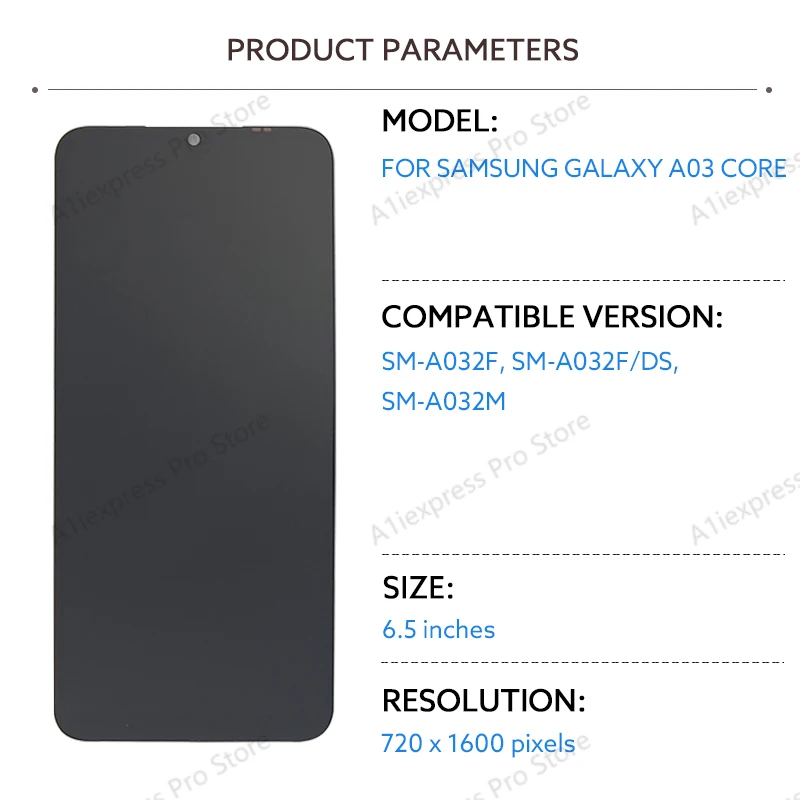 6,5" PLS LCD do Samsung Galaxy A03 Core A032 Wyświetlacz LCD Ekran dotykowy Digitizer Zespół A032F A032M Części do naprawy ekranu LCD — zdjęcie produktu 2
