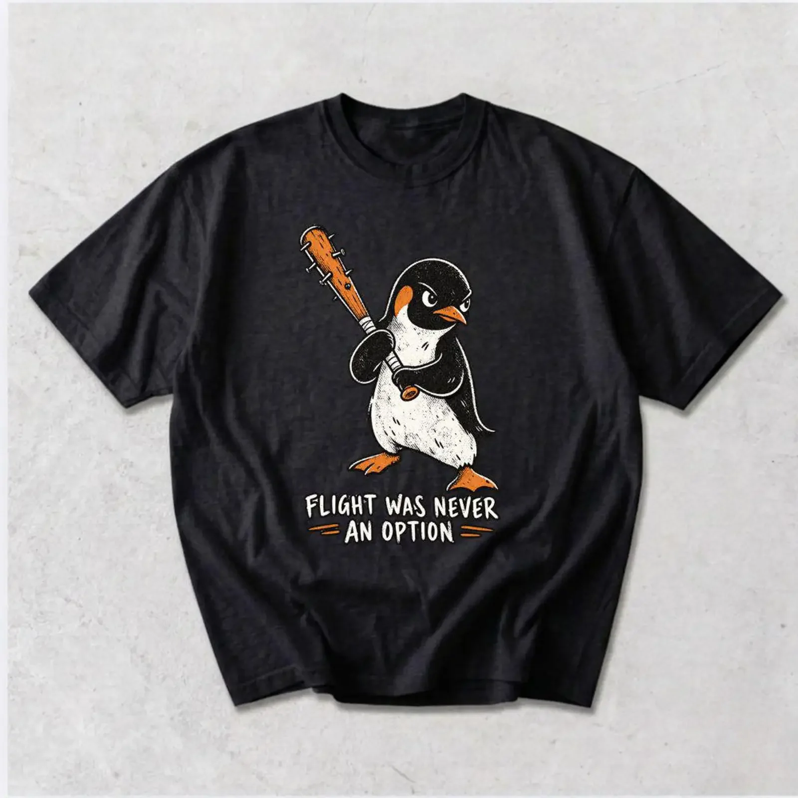 Flight Was Never An Option T Shirt Funny Penguin Dark Humor Sarcastic Wildlife Meme vintage Washed designer clothes Casual