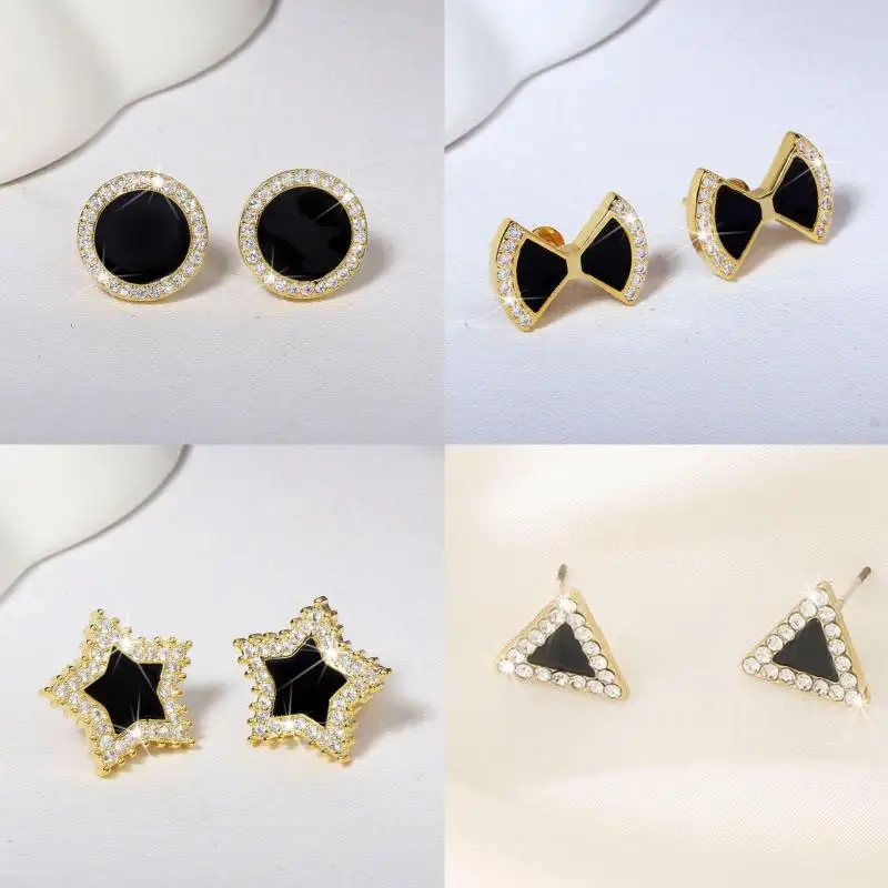 Ethnic Style Earrings For Sale Black Bow Triangle New Light Luxury Niche Versatile Temperament High-end Design Sense Earrings