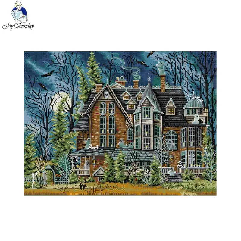 Joy Sunday Castle Darkness Printed Cross Stitch kit Aida Cloth 16CT Fabric DIY Craft Needle Canva set di ricami a mano per regalo