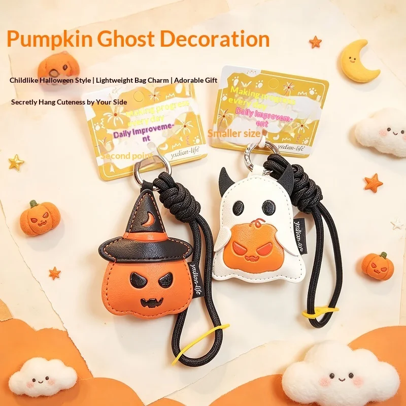 2026 New Halloween Pumpkin & Ghost Leather Keychain - Cute Bag Charm For Couples, Spooky Gift Pendant, Halloween Leather Keyring view 2