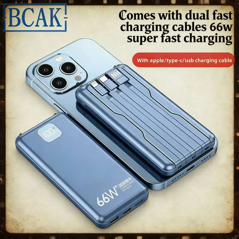 

Многофункциональный внешний аккумулятор BCAK 66W с быстрой зарядкой и встроенными кабелями для телефонов, планшетов и наушников