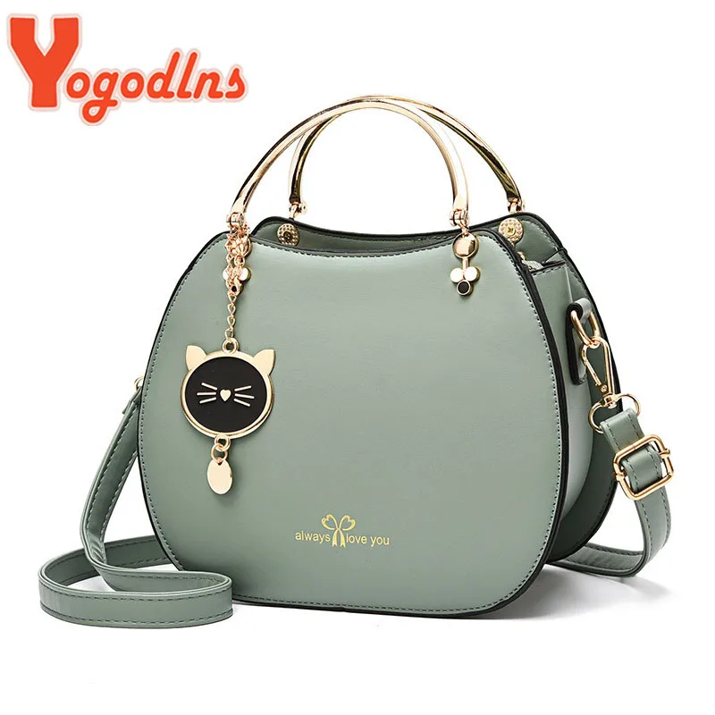 Women Shoulder Messenger Bags PU Leather Fashion Designer Adjustable Strap Crossbody Handbags with Cat Pendant Purse