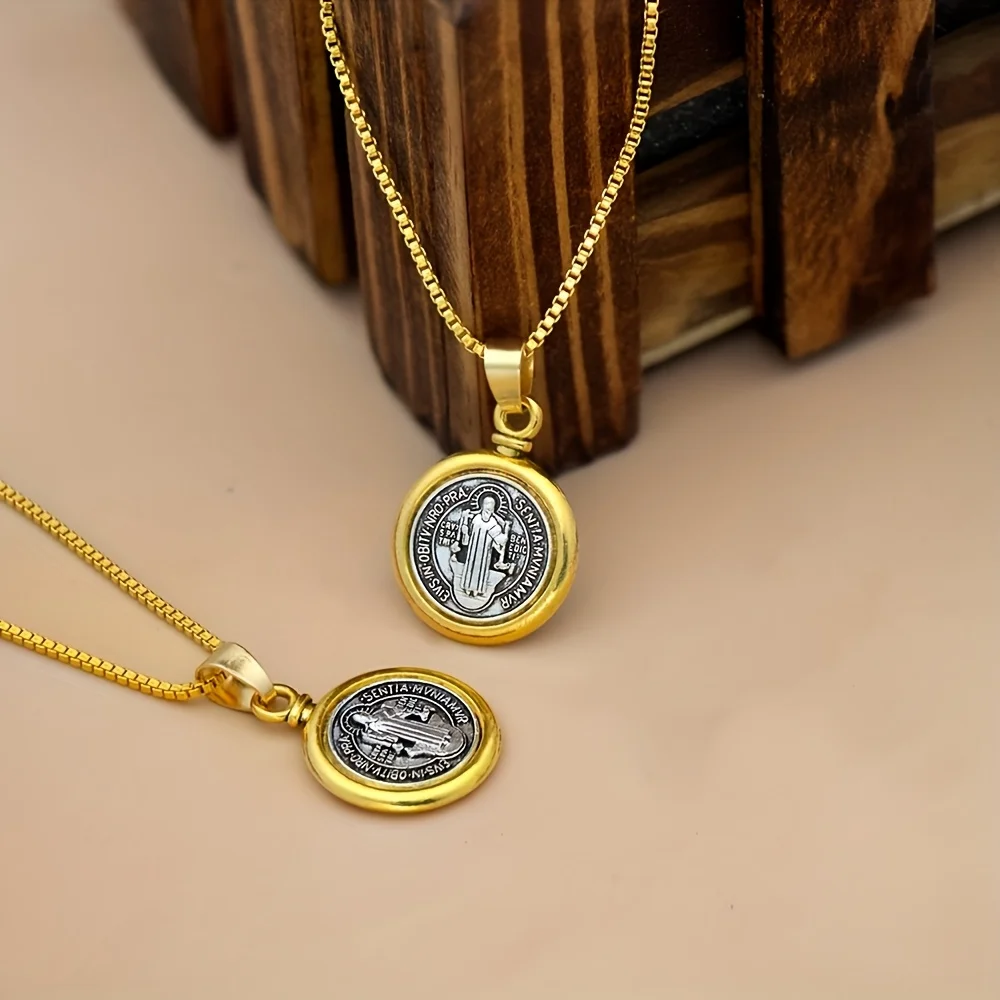 1pc Men Pendant Necklaces Saint St Benedict of Nursia Patron Necklace Medallion with Chain 24 Inches N1693 Father's Day Gifts - view 5