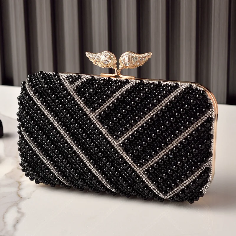 Black Pear Handbag and Ladies Clutch Bag Mini Phone Wallets Wing Hasp Geometrical Shoulder Bag Evening Weddings Purse for Women