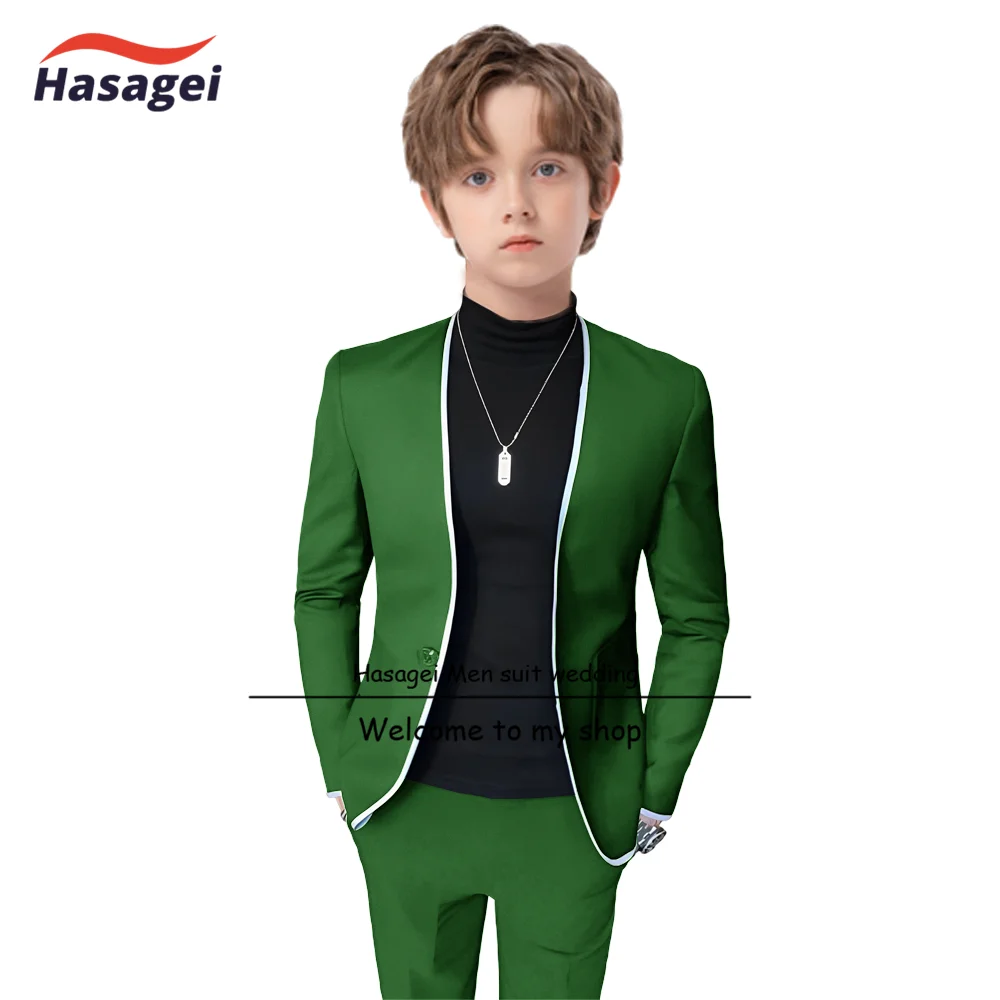 Elegante traje verde para niños, chaqueta de 2 piezas, pantalones, esmoquin de boda, Blazer Formal personalizado de 2 a 16 años