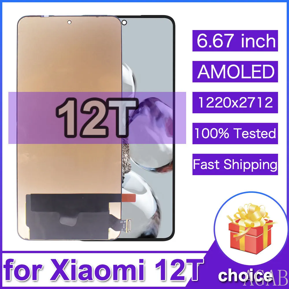 Strictly Tested LCD for Xiaomi 12T LCD Display Touch Screen Assembly Replacement Part for Mi 12T 22071212AG Phone LCD With Frame