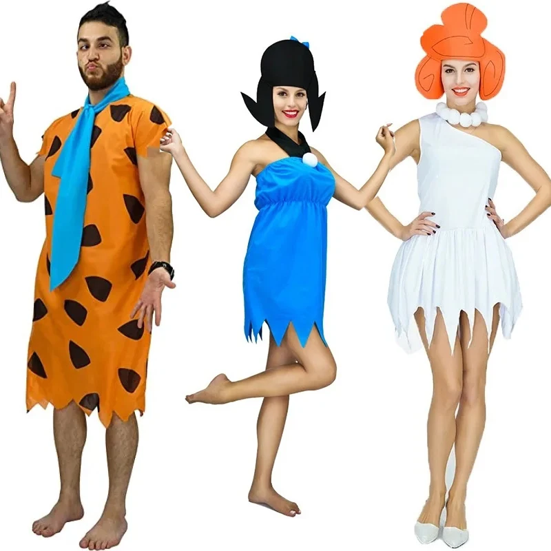 

Womens Wilma Flintstone Adult Costume Men's The Flintstone's Barney Rubble Costume Party Supplie Caveman Costume