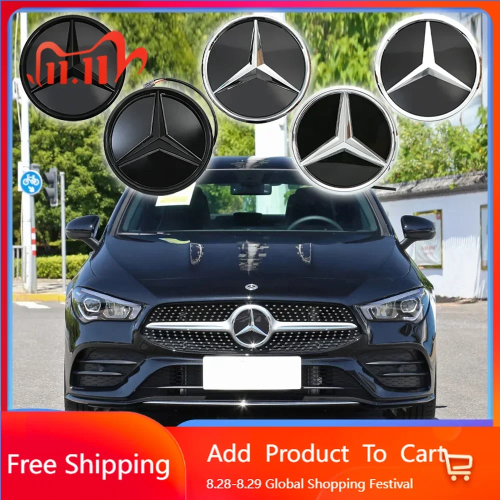 

For Benz AMG Front Grille Star Logo 3D Mirror Emblem With LED Lighting Chrome Silver Glossy Matte Black For Mercedes Benz SL400
