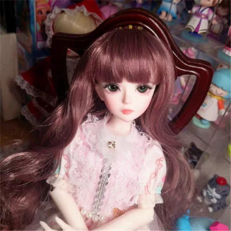 

BJD sd 1/3 1/4 1/6 1/8 ke er high temperature fiber wig with long curly bangs doll hair accessories light pink