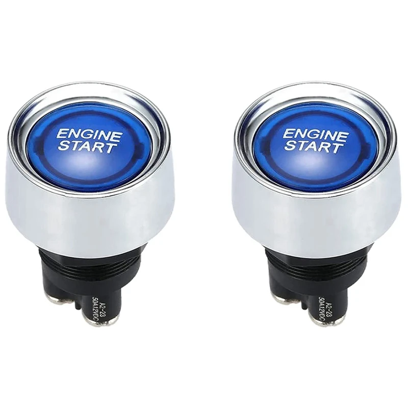 2X Engine Button Car DC 12V 24V Blue Car Start Engine Button Light Switch Button Start Ignition Switch For Racing-Blue